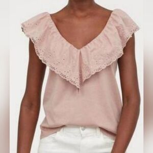 H&M Pink Eyelet Pastel Ruffled Top Sz Med
